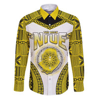 Personalised Niue The Rock Of Polynesia Family Matching Long Sleeve Bodycon Dress and Hawaiian Shirt Peniamina Gospel Day Yellow Version LT05 Dad's Shirt - Long Sleeve Yellow - Polynesian Pride