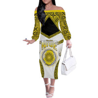 Personalised Niue The Rock Of Polynesia Family Matching Off The Shoulder Long Sleeve Dress and Hawaiian Shirt Peniamina Gospel Day Yellow Version LT05 Mom's Dress Yellow - Polynesian Pride