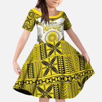 Personalised Niue The Rock Of Polynesia Family Matching Off Shoulder Maxi Dress and Hawaiian Shirt Peniamina Gospel Day Yellow Version LT05 Daughter's Dress Yellow - Polynesian Pride