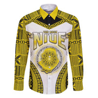 Personalised Niue The Rock Of Polynesia Family Matching Off Shoulder Short Dress and Hawaiian Shirt Peniamina Gospel Day Yellow Version LT05 Dad's Shirt - Long Sleeve Yellow - Polynesian Pride