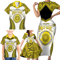 Personalised Niue The Rock Of Polynesia Family Matching Short Sleeve Bodycon Dress and Hawaiian Shirt Peniamina Gospel Day Yellow Version LT05 - Polynesian Pride