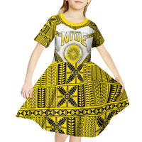 Personalised Niue The Rock Of Polynesia Kid Short Sleeve Dress Peniamina Gospel Day Yellow Version LT05 - Polynesian Pride