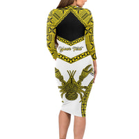Personalised Niue The Rock Of Polynesia Long Sleeve Bodycon Dress Peniamina Gospel Day Yellow Version LT05 - Polynesian Pride