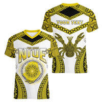 Personalised Niue The Rock Of Polynesia Women V-Neck T-Shirt Peniamina Gospel Day Yellow Version LT05 - Polynesian Pride