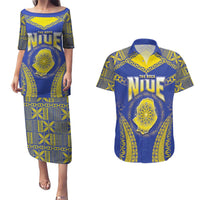 Personalised Niue The Rock Of Polynesia Couples Matching Puletasi and Hawaiian Shirt Peniamina Gospel Day Blue Version LT05 Blue - Polynesian Pride