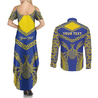 Personalised Niue The Rock Of Polynesia Couples Matching Summer Maxi Dress and Long Sleeve Button Shirt Peniamina Gospel Day Blue Version LT05 - Polynesian Pride