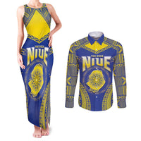 Personalised Niue The Rock Of Polynesia Couples Matching Tank Maxi Dress and Long Sleeve Button Shirt Peniamina Gospel Day Blue Version LT05 Blue - Polynesian Pride