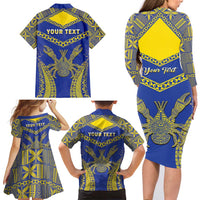 Personalised Niue The Rock Of Polynesia Family Matching Long Sleeve Bodycon Dress and Hawaiian Shirt Peniamina Gospel Day Blue Version LT05 - Polynesian Pride