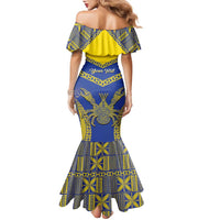 Personalised Niue The Rock Of Polynesia Family Matching Mermaid Dress and Hawaiian Shirt Peniamina Gospel Day Blue Version LT05 - Polynesian Pride