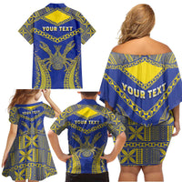 Personalised Niue The Rock Of Polynesia Family Matching Off Shoulder Short Dress and Hawaiian Shirt Peniamina Gospel Day Blue Version LT05 - Polynesian Pride
