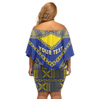 Personalised Niue The Rock Of Polynesia Family Matching Off Shoulder Short Dress and Hawaiian Shirt Peniamina Gospel Day Blue Version LT05 - Polynesian Pride