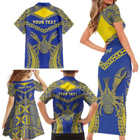 Personalised Niue The Rock Of Polynesia Family Matching Short Sleeve Bodycon Dress and Hawaiian Shirt Peniamina Gospel Day Blue Version LT05 - Polynesian Pride