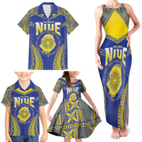 Personalised Niue The Rock Of Polynesia Family Matching Tank Maxi Dress and Hawaiian Shirt Peniamina Gospel Day Blue Version LT05 - Polynesian Pride
