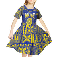 Personalised Niue The Rock Of Polynesia Kid Short Sleeve Dress Peniamina Gospel Day Blue Version LT05 - Polynesian Pride