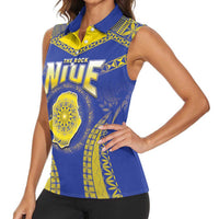 Personalised Niue The Rock Of Polynesia Women Sleeveless Polo Shirt Peniamina Gospel Day Blue Version LT05 - Polynesian Pride
