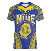 Personalised Niue The Rock Of Polynesia Women V-Neck T-Shirt Peniamina Gospel Day Blue Version LT05 Female Blue - Polynesian Pride