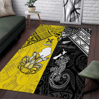 New Zealand Maori And Niue Hiapo Area Rug Lizard And Coconut Crab Together LT05 Yellow - Polynesian Pride