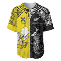 Custom New Zealand Maori And Niue Hiapo Baseball Jersey Lizard And Coconut Crab Together LT05 Yellow - Polynesian Pride