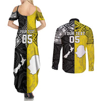 Custom New Zealand Maori And Niue Hiapo Couples Matching Summer Maxi Dress and Long Sleeve Button Shirt Lizard And Coconut Crab Together LT05 - Polynesian Pride