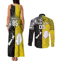 Custom New Zealand Maori And Niue Hiapo Couples Matching Tank Maxi Dress and Long Sleeve Button Shirt Lizard And Coconut Crab Together LT05 - Polynesian Pride