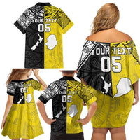Custom New Zealand Maori And Niue Hiapo Family Matching Off Shoulder Short Dress and Hawaiian Shirt Lizard And Coconut Crab Together LT05 - Polynesian Pride