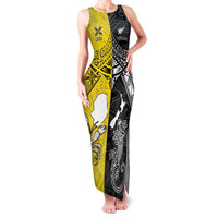 Custom New Zealand Maori And Niue Hiapo Family Matching Tank Maxi Dress and Hawaiian Shirt Lizard And Coconut Crab Together LT05 Mom's Dress Yellow - Polynesian Pride