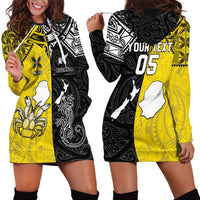 Custom New Zealand Maori And Niue Hiapo Hoodie Dress Lizard And Coconut Crab Together LT05 - Polynesian Pride