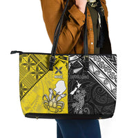 New Zealand Maori And Niue Hiapo Leather Tote Bag Lizard And Coconut Crab Together LT05 - Polynesian Pride