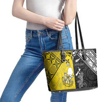 New Zealand Maori And Niue Hiapo Leather Tote Bag Lizard And Coconut Crab Together LT05 - Polynesian Pride