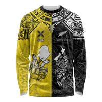 Custom New Zealand Maori And Niue Hiapo Long Sleeve Shirt Lizard And Coconut Crab Together LT05 Unisex Yellow - Polynesian Pride