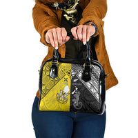 New Zealand Maori And Niue Hiapo Shoulder Handbag Lizard And Coconut Crab Together LT05 One Size Yellow - Polynesian Pride