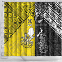 New Zealand Maori And Niue Hiapo Shower Curtain Lizard And Coconut Crab Together LT05 - Polynesian Pride