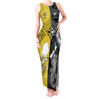 Custom New Zealand Maori And Niue Hiapo Tank Maxi Dress Lizard And Coconut Crab Together LT05 Women Yellow - Polynesian Pride