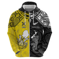 Custom New Zealand Maori And Niue Hiapo Zip Hoodie Lizard And Coconut Crab Together LT05 - Polynesian Pride