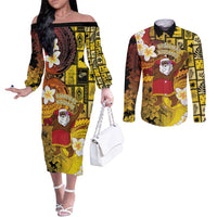 Papua New Guinea Retro Christmas Couples Matching Off The Shoulder Long Sleeve Dress and Long Sleeve Button Shirt Hamamas Krismas - Polynesian Pride