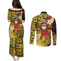 Papua New Guinea Retro Christmas Couples Matching Puletasi and Long Sleeve Button Shirt Hamamas Krismas - Polynesian Pride