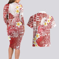 Tonga Christmas Couples Matching Long Sleeve Bodycon Dress and Hawaiian Shirt Kilisimasi Fiefia Retro Style Red LT05 - Polynesian Pride