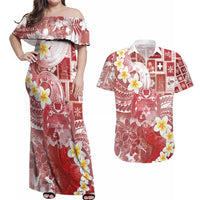 Tonga Christmas Couples Matching Off Shoulder Maxi Dress and Hawaiian Shirt Kilisimasi Fiefia Retro Style Red LT05 Red - Polynesian Pride