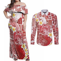 Tonga Christmas Couples Matching Off Shoulder Maxi Dress and Long Sleeve Button Shirt Kilisimasi Fiefia Retro Style Red LT05 Red - Polynesian Pride