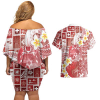 Tonga Christmas Couples Matching Off Shoulder Short Dress and Hawaiian Shirt Kilisimasi Fiefia Retro Style Red LT05 - Polynesian Pride