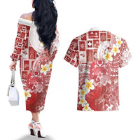 Tonga Christmas Couples Matching Off The Shoulder Long Sleeve Dress and Hawaiian Shirt Kilisimasi Fiefia Retro Style Red LT05 - Polynesian Pride
