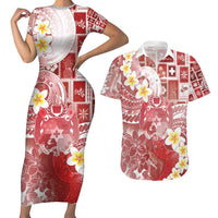 Tonga Christmas Couples Matching Short Sleeve Bodycon Dress and Hawaiian Shirt Kilisimasi Fiefia Retro Style Red LT05 Red - Polynesian Pride