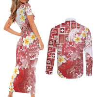 Tonga Christmas Couples Matching Short Sleeve Bodycon Dress and Long Sleeve Button Shirt Kilisimasi Fiefia Retro Style Red LT05 - Polynesian Pride