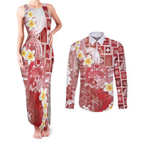 Tonga Christmas Couples Matching Tank Maxi Dress and Long Sleeve Button Shirt Kilisimasi Fiefia Retro Style Red LT05 Red - Polynesian Pride