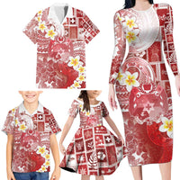 Tonga Christmas Family Matching Long Sleeve Bodycon Dress and Hawaiian Shirt Kilisimasi Fiefia Retro Style Red LT05 - Polynesian Pride