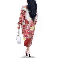 Tonga Christmas Family Matching Off The Shoulder Long Sleeve Dress and Hawaiian Shirt Kilisimasi Fiefia Retro Style Red LT05 - Polynesian Pride