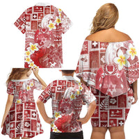 Tonga Christmas Family Matching Off Shoulder Short Dress and Hawaiian Shirt Kilisimasi Fiefia Retro Style Red LT05 - Polynesian Pride