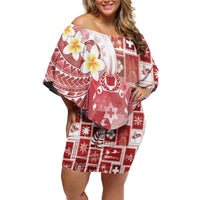 Tonga Christmas Family Matching Off Shoulder Short Dress and Hawaiian Shirt Kilisimasi Fiefia Retro Style Red LT05 Mom's Dress Red - Polynesian Pride