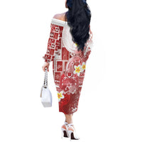 Tonga Christmas Off The Shoulder Long Sleeve Dress Kilisimasi Fiefia Retro Style Red LT05 - Polynesian Pride