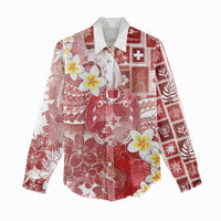 Tonga Christmas Women Casual Shirt Kilisimasi Fiefia Retro Style Red - Polynesian Pride